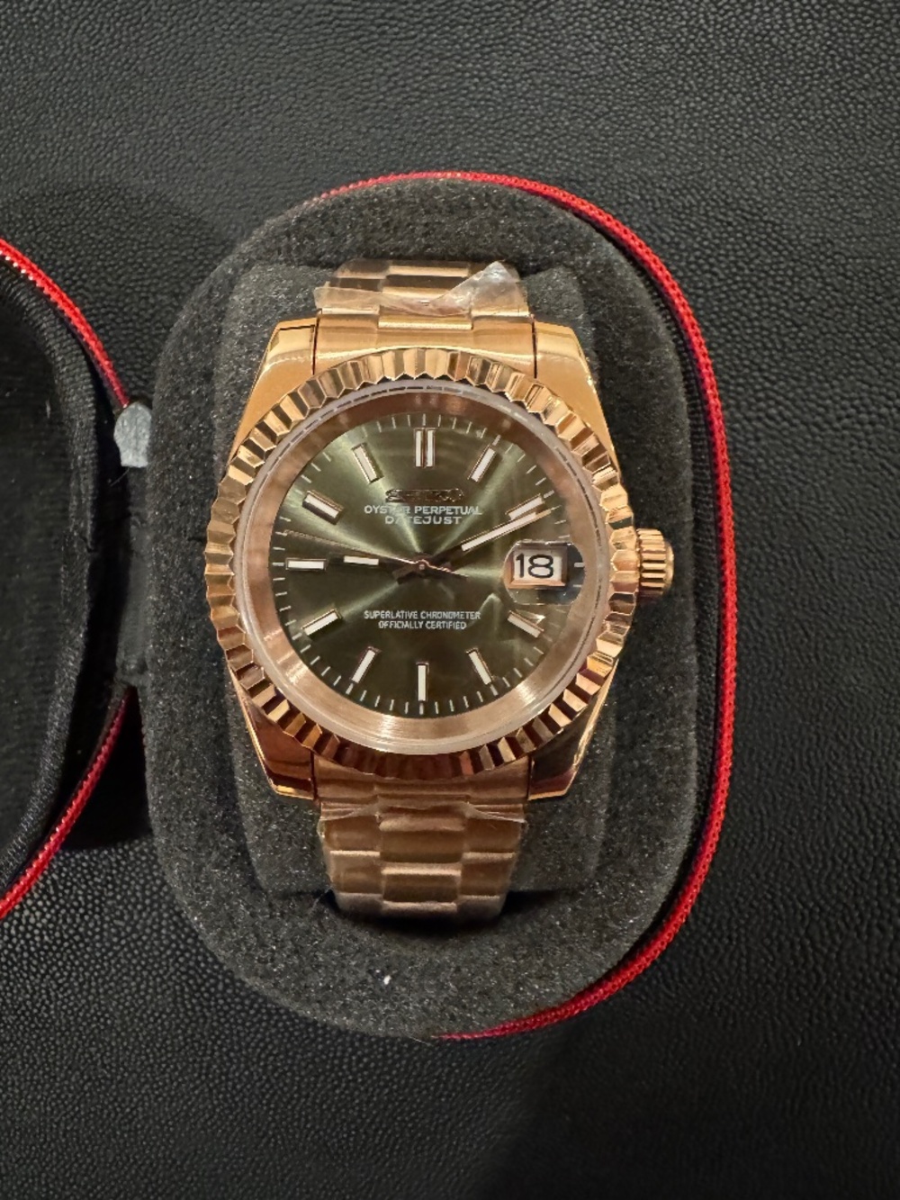 New SEIKO Datejust Mod, Rose Gold, Olive Green Dial – 40mm – Automatic